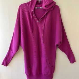 Athleta Sz S Purple Sweatshirt Mini Dress Hoodie V Neck Stretch Kangaroo Pocket